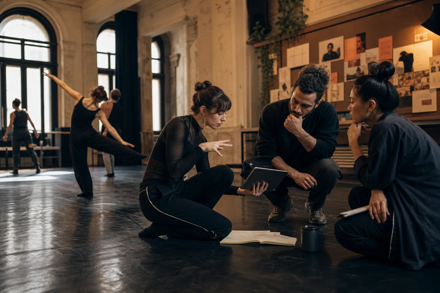 Fictional rehearsal studio where choreographers and producers review an opportunity